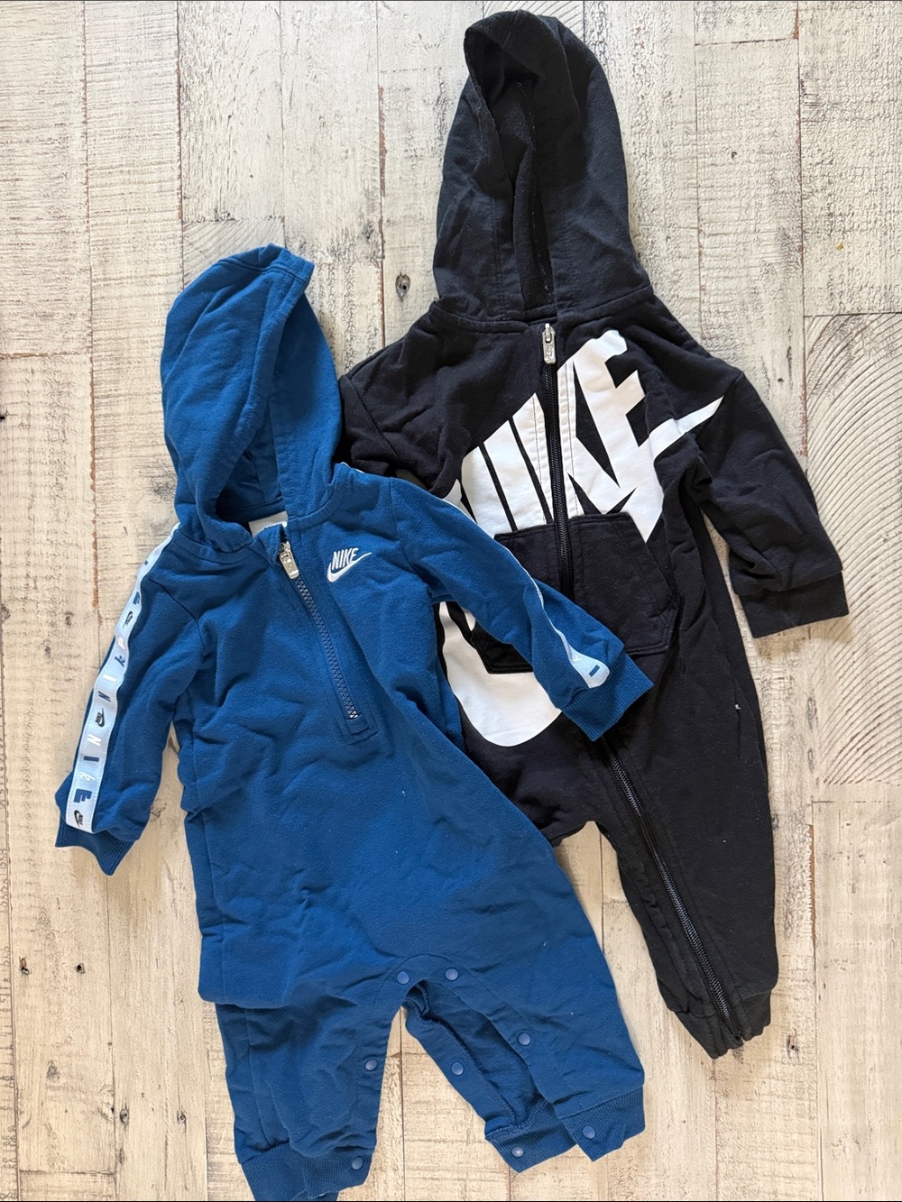 Bundle Nike Baby Hooded Zip Rompers in Blue and Black 9M